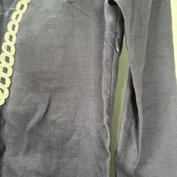 Sail To Sable Linen Tunic Dress Blue Long Sleeve V-Neck Coastal Women's Size 2 - Picture 3 of 10